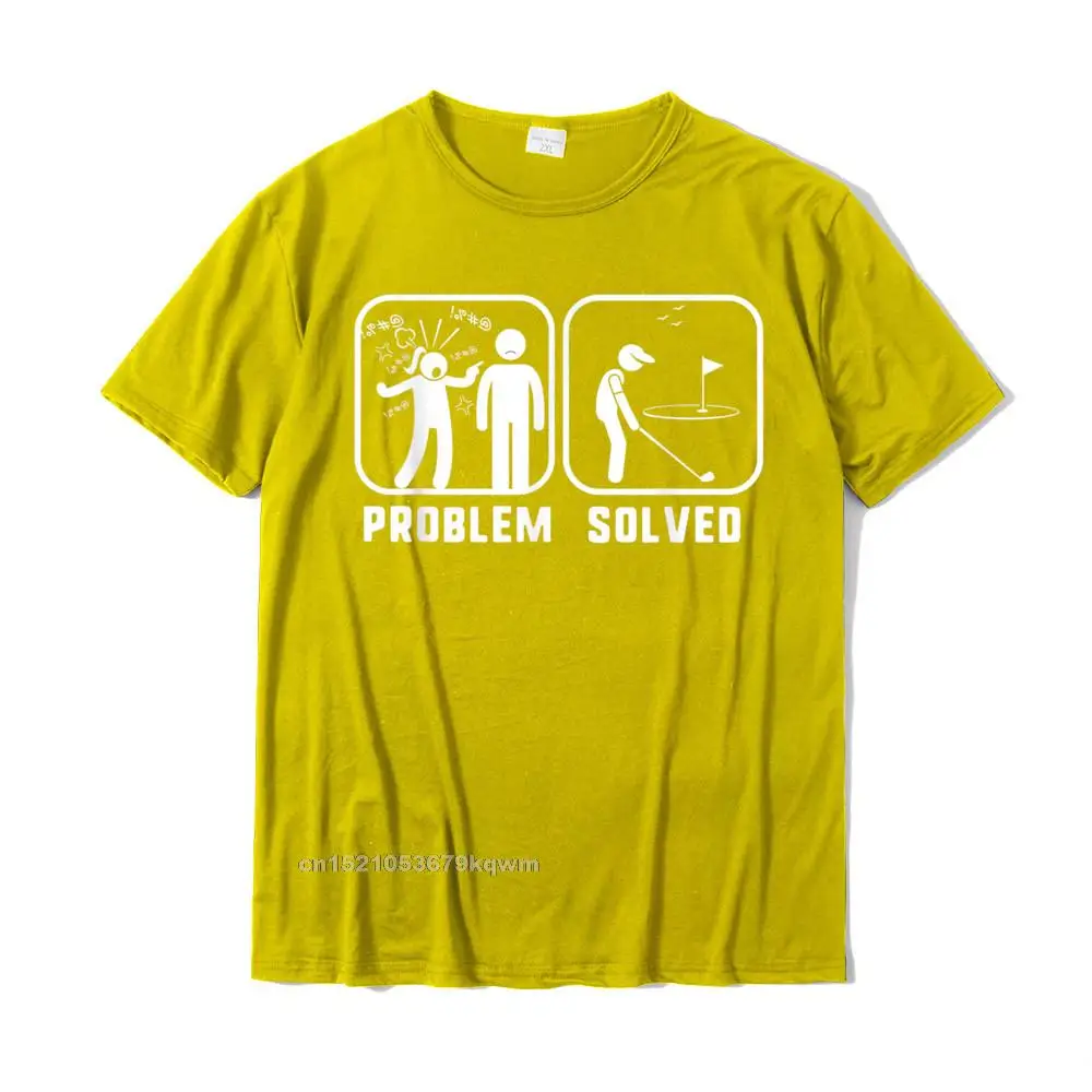 Pure Cotton Male Short Sleeve Classic Top T-shirts Gift Tees Cute Europe O Neck Tops Shirts Wholesale Golf Problem Solved Funny Golfers Shirt__3341 yellow