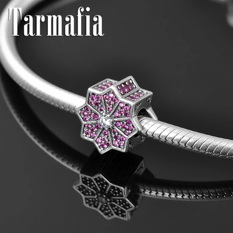 Fit браслет Pandora Браслеты DIY стерлингового серебра 925 розовый циркон Астра бисера Изготовление ювелирных изделий из драгоценных камней для женщин