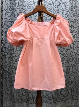 

2020 Spring and Summer New Bertha Zipper Decorations Bubble Short-Sleeved Plain A- line Swing Top 601