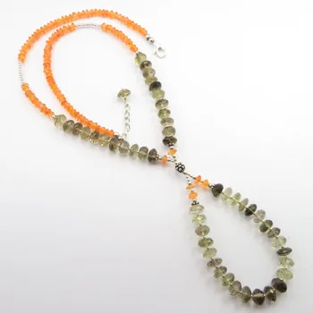 

Real Smoky Quarts, Citrines, Carnelian Beads Necklace 17.2" 24.7 Grams