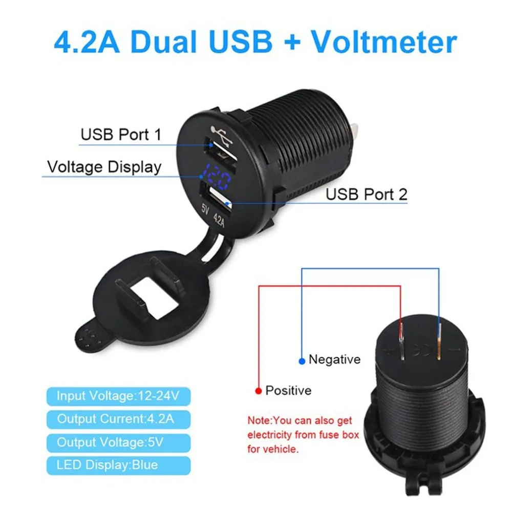 12 V/24 V автомобиль 4.2A Dual USB розетка Напряжение вольт метр судовая Панель Универсальный Мощность разъем