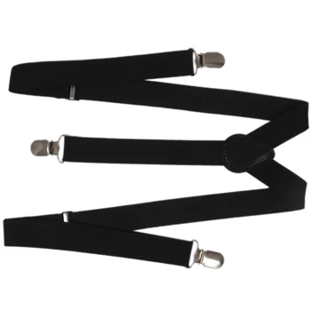 

ASDS-Lady Woman Adjustable Metal Clamp Elastic Suspenders Braces - Black