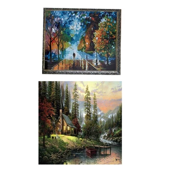 

2 Set Home Decoration Pictures Canvas Oil Painting Coloring By Number Wall Landscape & Romantic Night