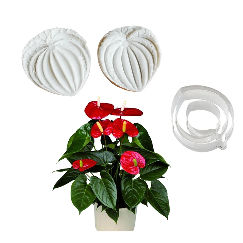 

Anthurium flower Veiner Sets Silicone Mold for Petal Decoration Stainess Steel Cutter Flower Fondant Cake Tools CS387