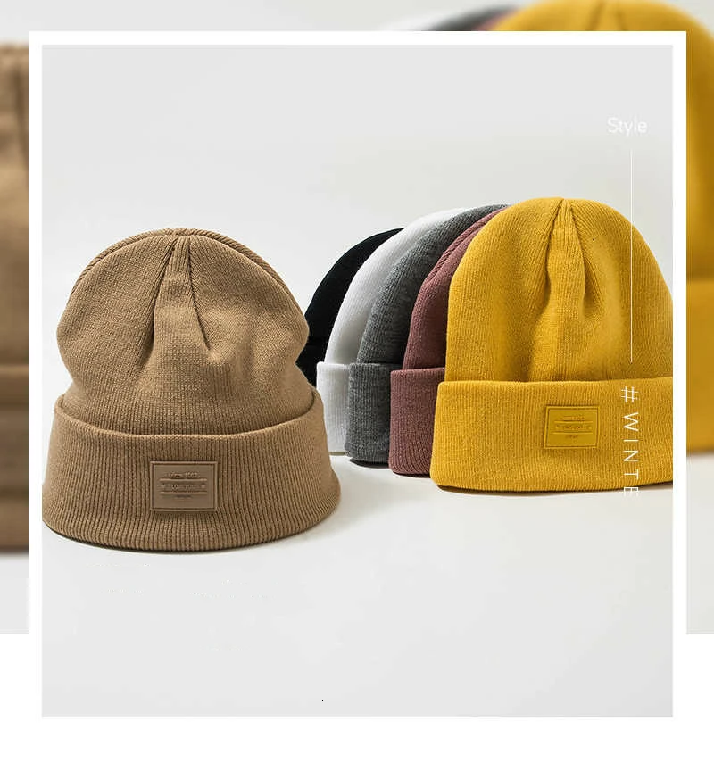 Зимние вязаные шапки унисекс, одноцветные Повседневные шапки Skullies, теплые утолщенные шапки для женщин и мужчин, простые универсальные мягкие шапочки