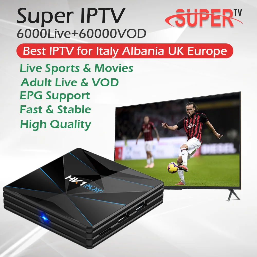 

HK1PLAY Android 9.0 TV Box Amlogic S905X2 Quad Core WIFI 4K Set Top Box Albanian UK Italy XXX Adult IPTV Subscription+60000 Live