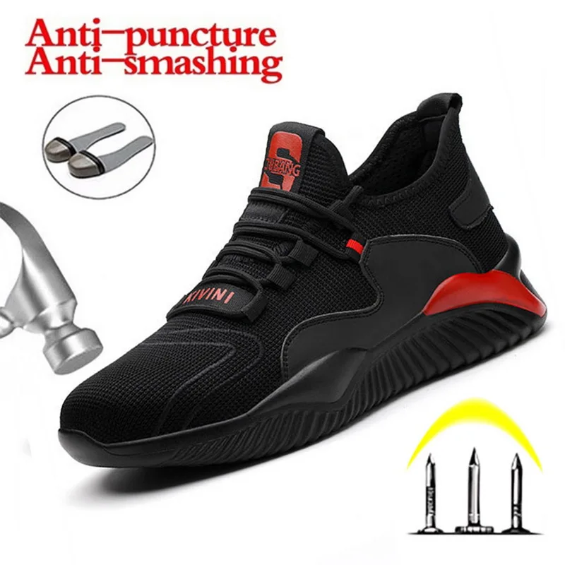 

New Breathable Men's Safety Shoes Boots With Steel Toe Cap Casual Male Work Boots Indestructible Puncture-Proof Work Sneakers