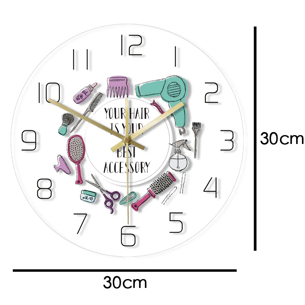 Ваши волосы-ваш лучший аксессуар для волос, деловая вывеска, современный принт, настенные часы, парикмахерские салонные инструменты для парикмахера, настенный светильник