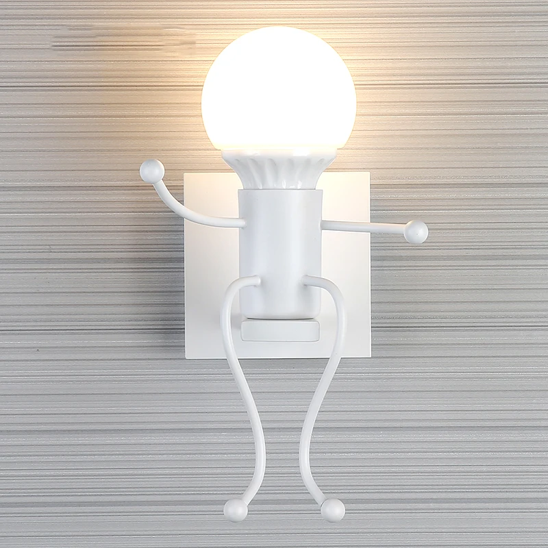 Скандинавский Железный светодиодный настенный светильник, цветные светильники, спальня, коридор бар, ресторан, отель, мультяшный робот, светодиодный современный настенный светильник, бра - Цвет абажура: White 1 Head