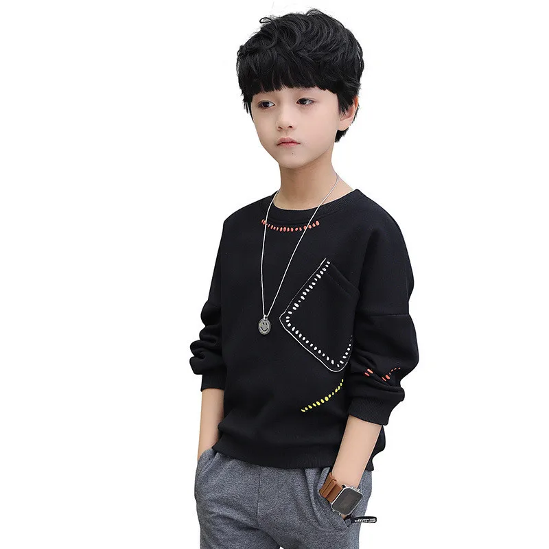 Cena Jesień chłopcy bluzy dla dzieci na co dzień z długim rękawem koszulki z okrągłym dekoltem dzieci bawełniane topy bluzy z kapturem dla chłopców ubrania 4 16Y nastoletnich koszulki