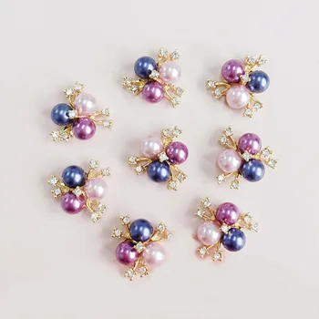 

40PCS 20mm Fashion Metal Alloy KC Gold Imitation Pearl Crystal Rhinestone Flowers Connectors Charm DIY Jewelry Accessories