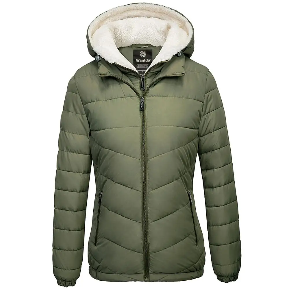 

Wantdo Women Quilted Winter Coats Hooded Warm Puffer Jacket with Fleece Hood