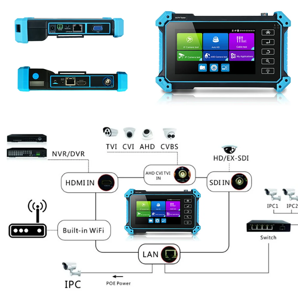 PEGATAH 12MP IPC Tester 8MP/AHD/CVI/TV/SDI CCTV Tester with HDMI VGA Input CCTV Monitor for IP Camera Tester CFTV Tester CCTV