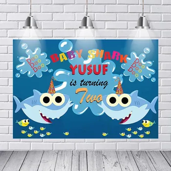 

Photography Backdrops Abstract Under Blue Sea Party Color Fish Cartoon Shark Bubble Custom Photo Backdrop Background Vinyl