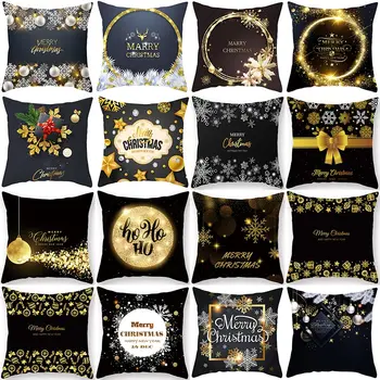 

1Pcs Golden Christmas Tree Deer Santa Claus Pattern 45*45cm Polyester Cushion Cover Decorative Sofa Home Decor Pillowcover 40992
