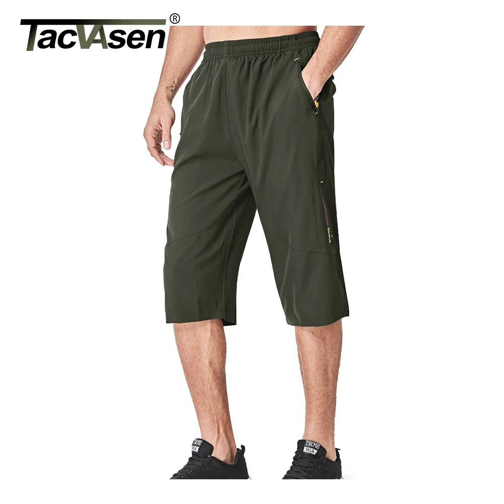 TACVASEN Men's 3/4 Long Pants Running Sports Capri Shorts Outdoor Walking Hiking Shorts Nylon Casual Below Knee Trousers Males 3
