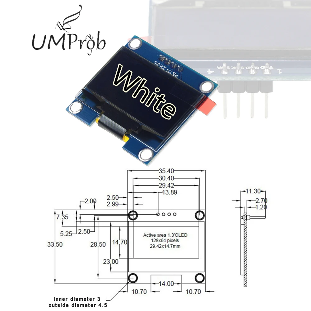 4PIN 1," O светодиодный модуль белого цвета 128X64 1,3 дюймов O светодиодный ЖК-дисплей светодиодный Дисплей модуль 1,3" IIC связи