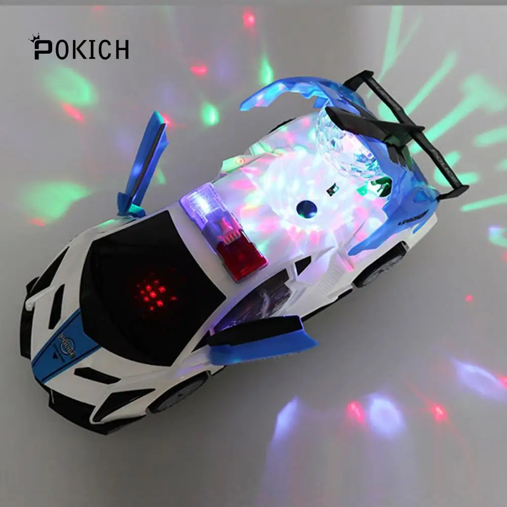Goede Pokich Elektrische Patrouillewagen 360 Rotating Universele Wiel Voertuig LED Light Speelgoed Ingebouwde muziek voertuig drift Gesimuleerde politie auto