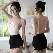 Сексуальное нижнее белье с открытым верхом, не снимайте высокие пижамы с вырезом в полоску, прозрачный костюм