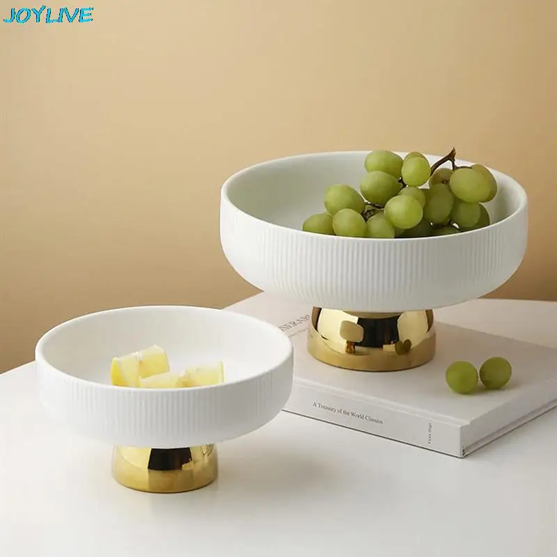 Ceramic Plate Tall Feet Fruit Plate White Round Salad Bowl Dessert Cake 