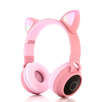

LED Cat Ear Headphones Noise Cancelling Bluetooth 5.0 Adults and Kids Headset Support TF Card FM Radio With Mic Wireless+Wired