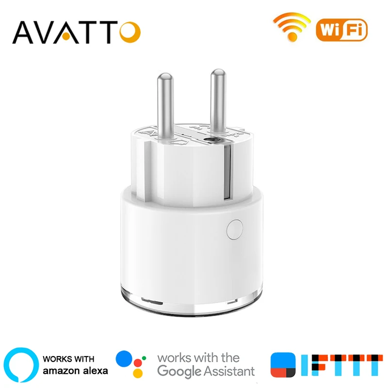 AVATTO Smart Plug, ЕС 16A/10A дистанционное управление Wi-Fi розетка с монитором питания работает с Tuya APP Google Home, Alexa, IFTTT