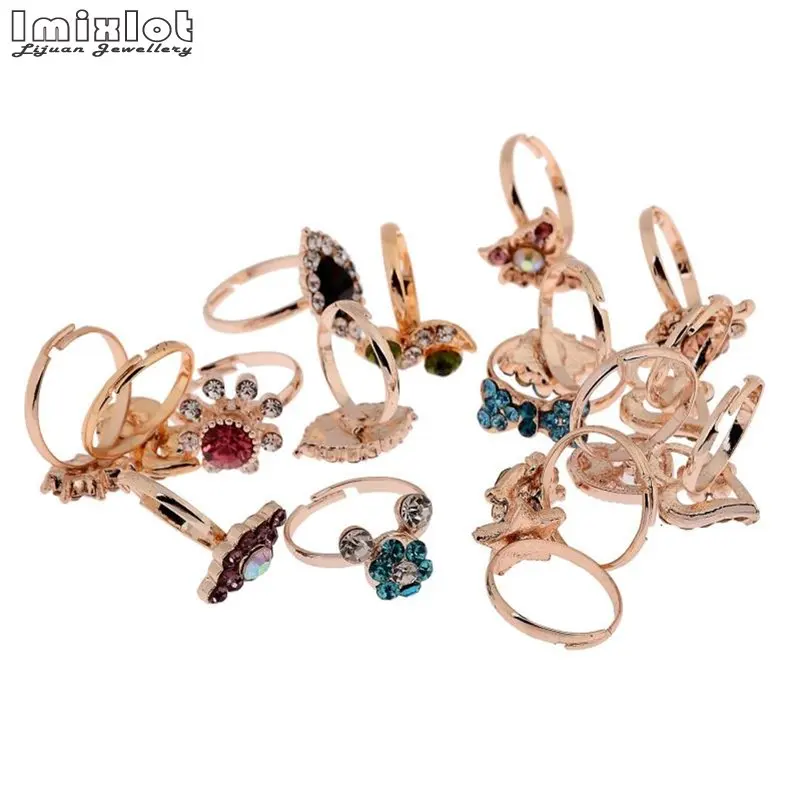 Finger Rings Fashion Rings Crystal Rings Stone Rings 10Pcs Mixed Style Bow Flower Shape Jewelry for Women Girls