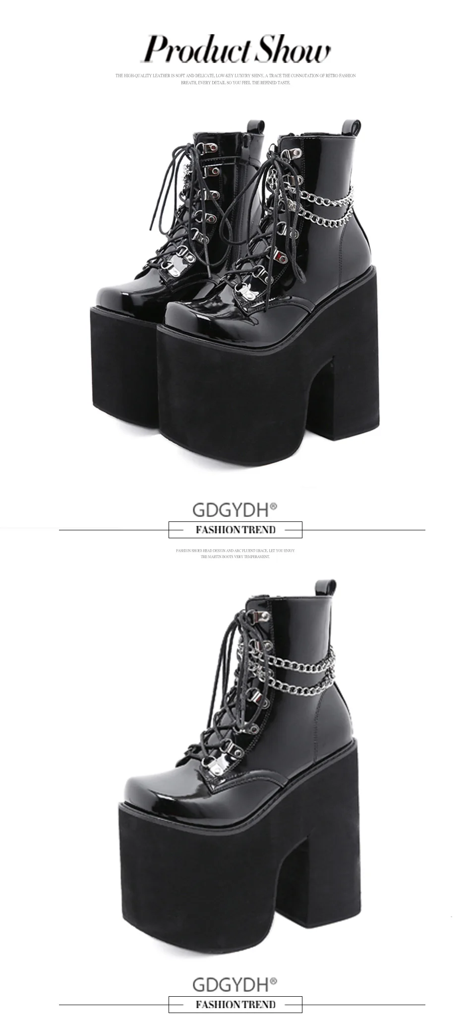 Gdgydh Height 17cm Nightclub Stage Ankle Booties Women Extreme Thick Platform Heel Gothic Punk Shoes Girls Sexy Chain Party Boot