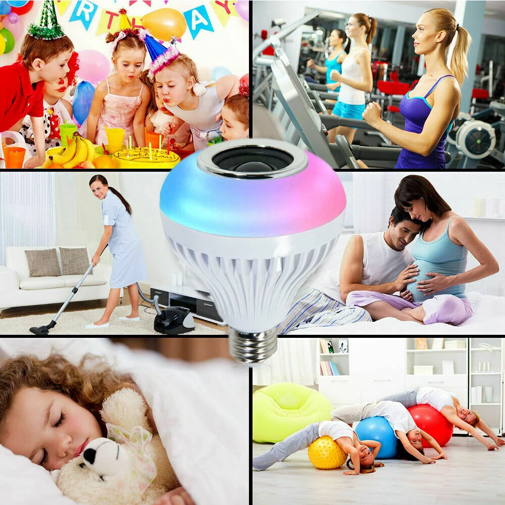 E27 5-7W Smart Light Bulb Speaker Bluetooth RGB 6500K White Color Changing Dimmable LED Bulb Remote Control Night Light