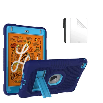 

Luxury Silicone Hard PC Kickstand Shockproof Case For Apple iPad Mini 4 5 Kid Safe Armor Cover For iPad Mini 5 2019 Case + Film