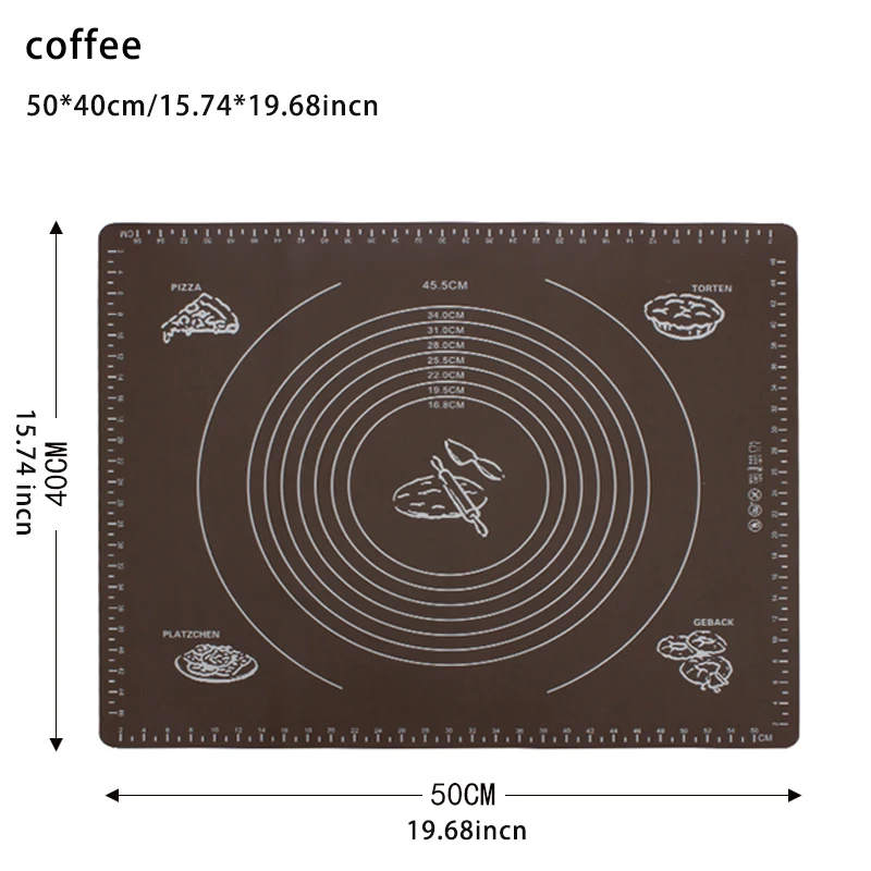 50x40cm coffee Коврик для выпечки из пищевого силикона, антипригарный коврик для выпечки, печь с высокой температурой, коврик для теста, помадка, кондитерские изделия, инструменты для приготовления пищи - Цвет: 50x40cm coffee