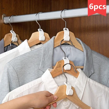 

6pcs Space-saving Hanger Hook Multi-function Coat Hooks Plastic Closet Stack Hangers Useful Bedroom Wardrobe Storage Organizers