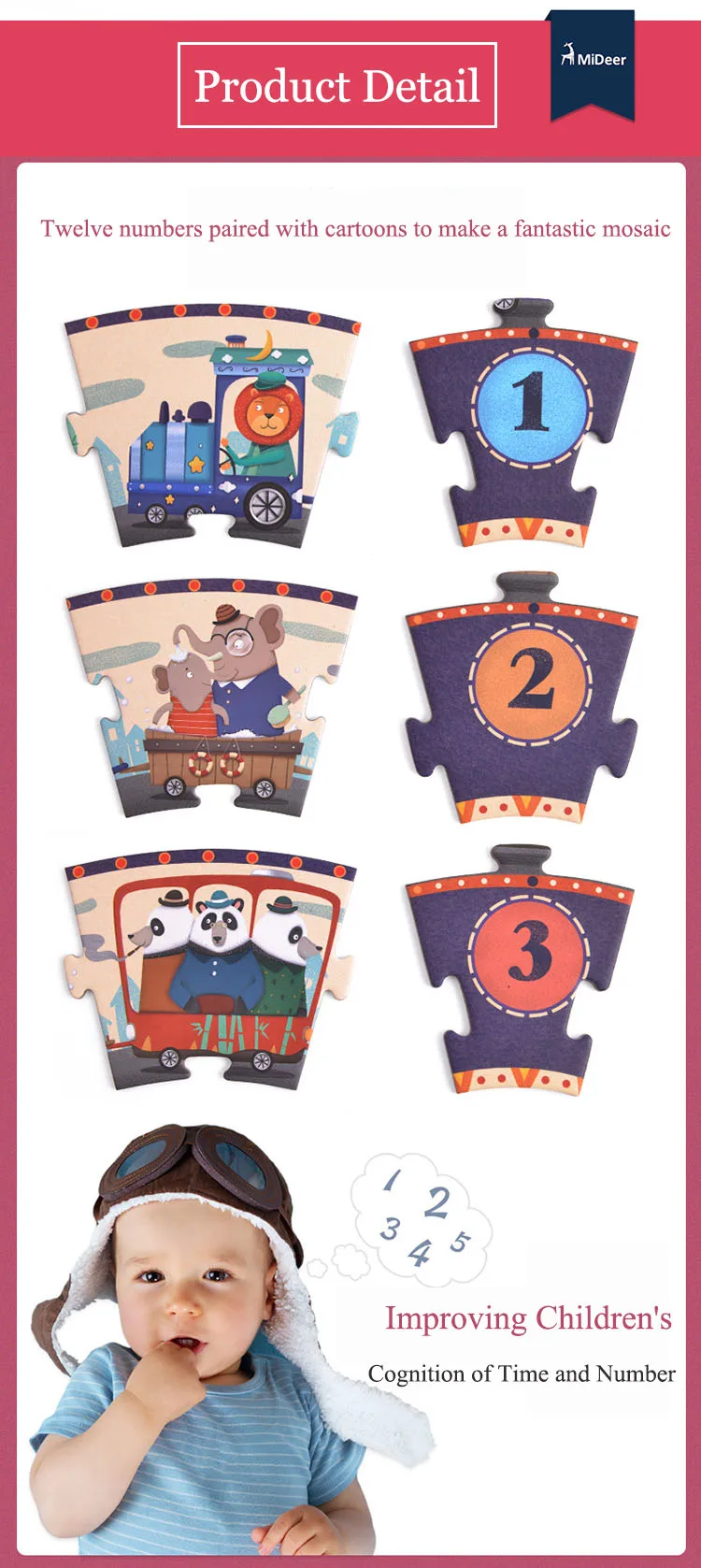 MiDeer 25 шт. детские головоломки цифровые часы бумажные Пазлы для образовательные головоломки для малышей для детей Детские игрушки Мультяшные подарки коробка-головоломка
