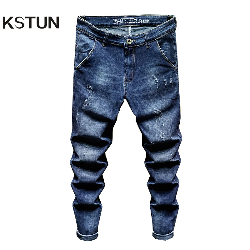 KSTUN Men Jeans Slim Fit Elasticity Blue Fashion Pockets Letters Casual Denim Pants Men's Clothing Male Long Trousers Wholesale KSTUN Men Jeans Slim Fit Elasticity Blue Fashion Pockets Letters Casual Denim Pants Men's Clothing Male Long Trousers Wholesale