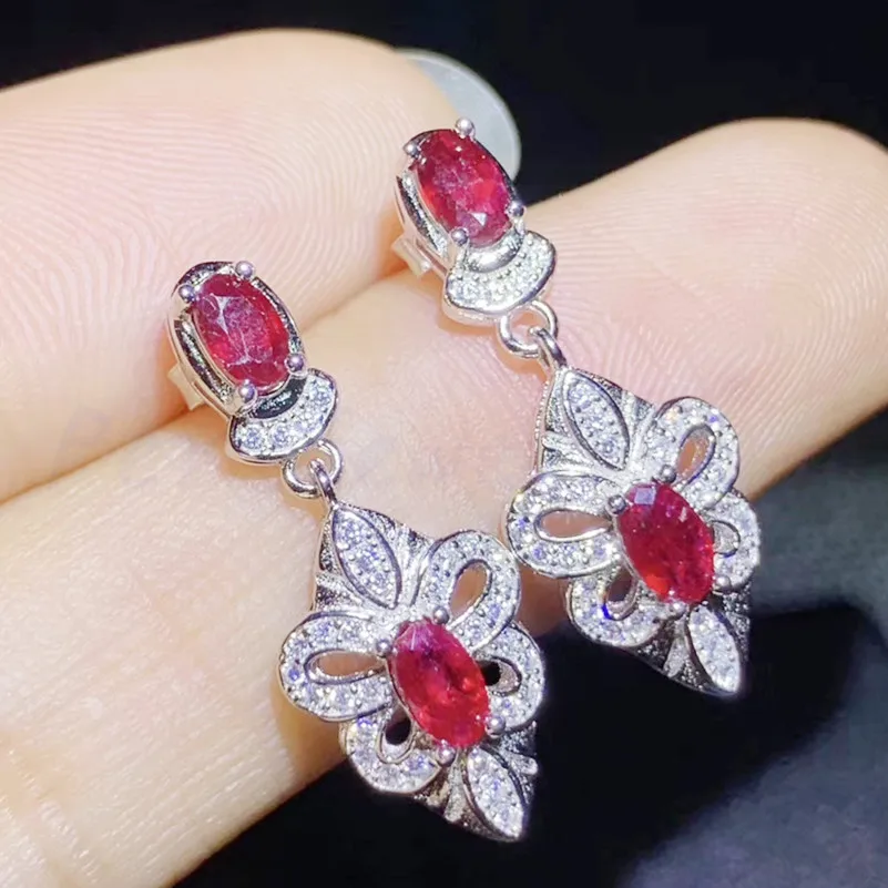 ruby white gold Натуральный настоящий рубин или Изумрудный Висячие серьги 925 серебро 0.4ct* 2шт драгоценный камень# S99269 - Цвет камня: ruby white gold