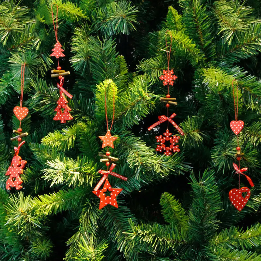 

5pcs Christmas New Red Dot Wooden Decoration Pendant Five-Star Christmas Tree Creative Ornaments Craft