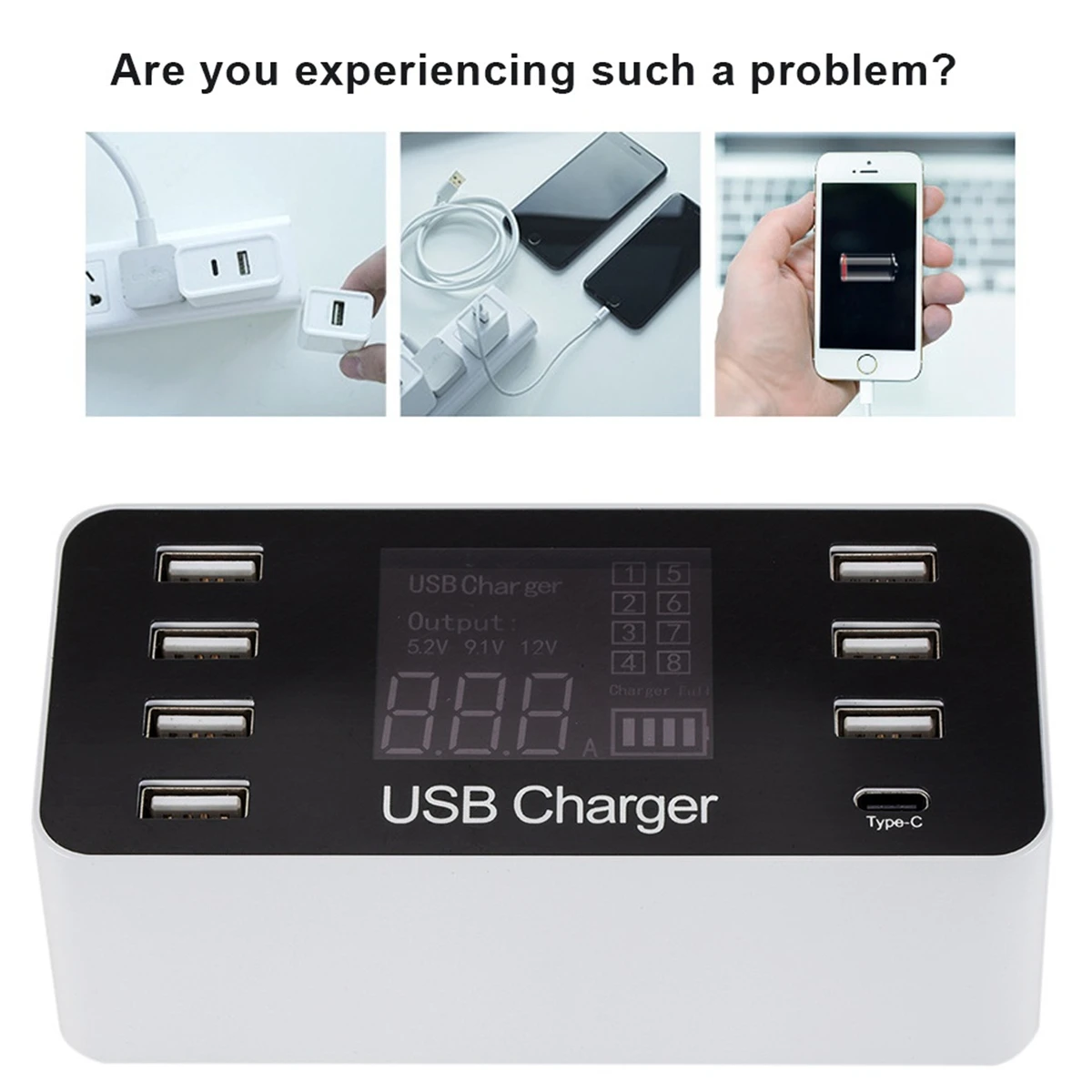8 многопортовый USB зарядное устройство для телефона Быстрый ЖК-светодиодный адаптер для настольной док-станции