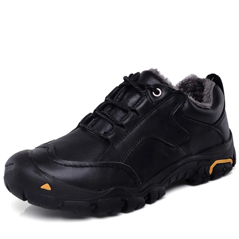 Мужские ботинки; теплые плюшевые зимние ботинки; Size38-50 очень больших размеров; Мужская зимняя обувь для походов; теплая уличная прогулочная обувь из хлопка - Цвет: Черный