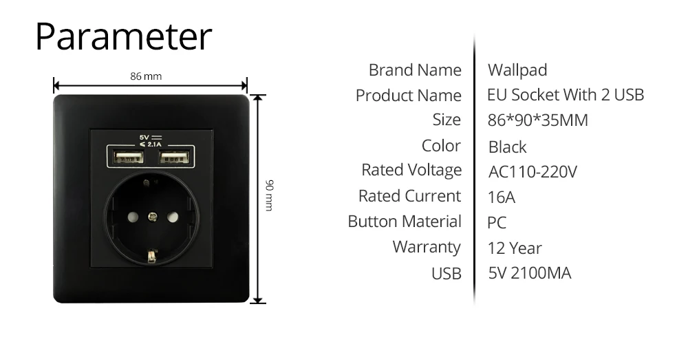 Европейская розетка с 2 портами(стандарт розетки Порты и разъёмы Зарядное устройство 5V 2100mA черный ПК Панель Wallpad роскошный настенный двойной Usb Электрический Мощность розетки