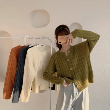 

Crop Tops Women 2020 Vintage Harajuku Fashion Korean Cardigan V-Neck Loose Summer Knitted Sweater Short Cardigan Cute Cardigan