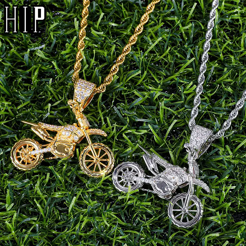 

HIP Hop Full AAA Iced Out Bling CZ Cubic Zircon Copper Motorcycle Pendants & Necklaces For Men Jewelry With Tennis Chain