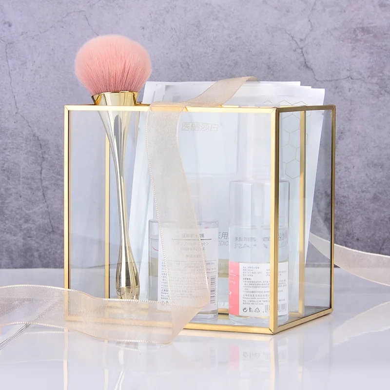  Large capacity Glass Makeup organizer rotatable Bathroom Cosmetic storage golden edge jewel Box mak