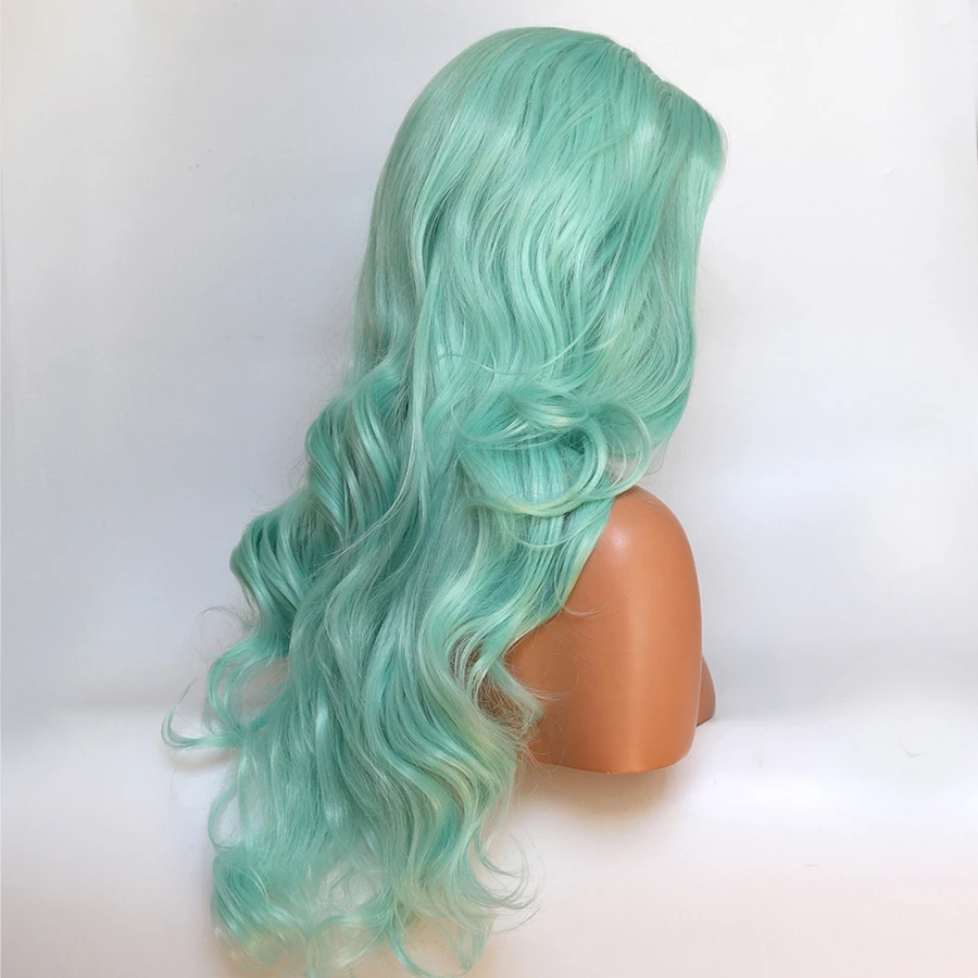 Мятно-зеленые синтетические парики на кружеве длинные волнистые зеленые парики для женщин натуральные волосы без клея термостойкие вечерние парики для косплея