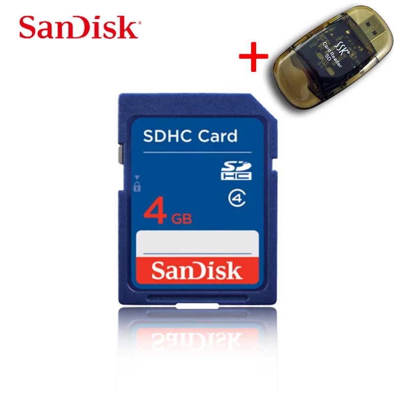 4G and card reader Оригинальная карта памяти SanDisk 8GB 4GB SDHC, класс 4, sd-карта для камеры, планшета, ноутбука, устройство считывания sd-карт - Емкость: 4G and card reader