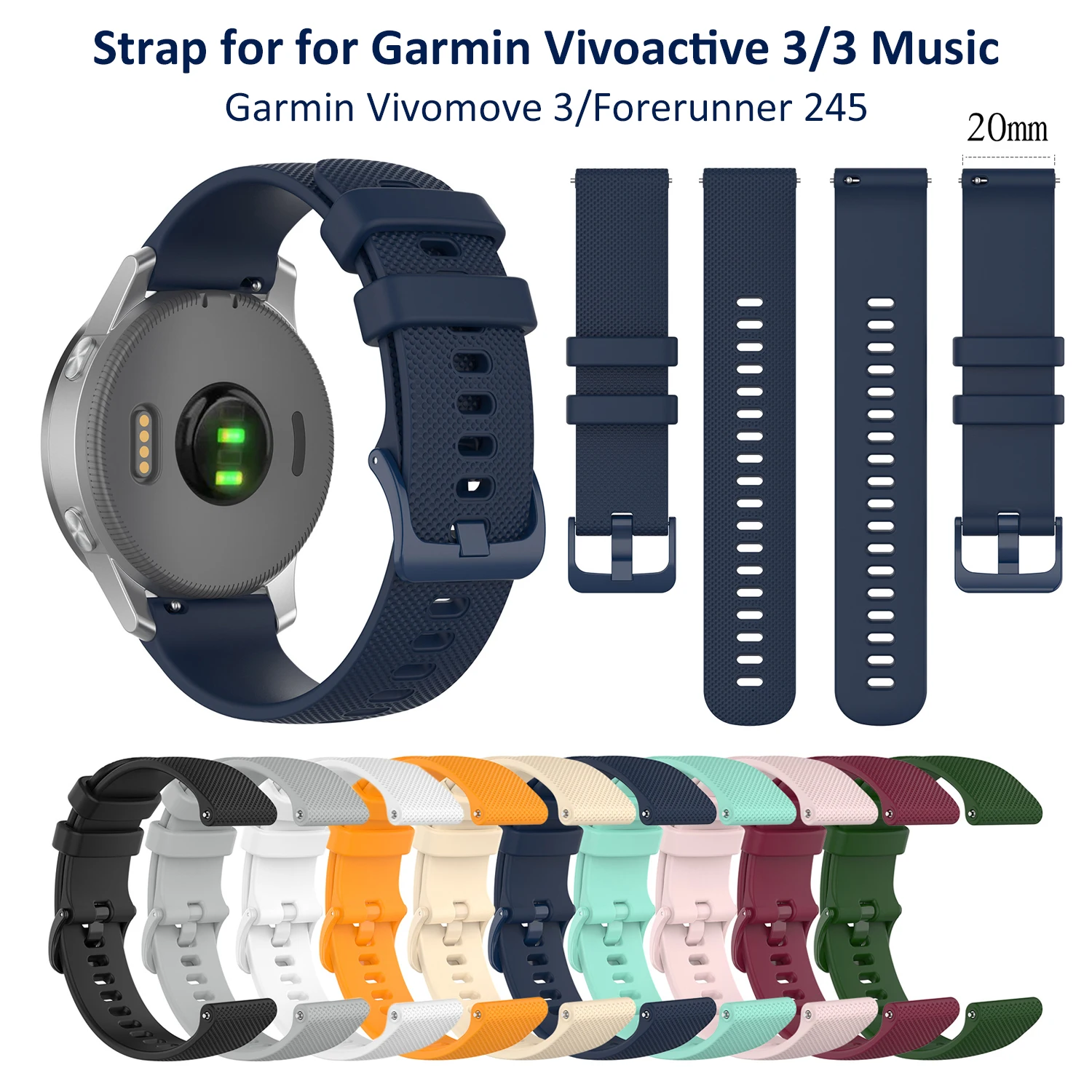 Vivoactive 3 ремешок для наручных часов 20 мм Quick Release силиконовые фитнеса смарт-часов