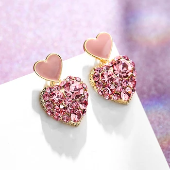 

Luxury Heart Drop Earrings for Women Korean Fulll Crystal Dangle Earring Female 2020 New Fashion Jewelry Accessories Gift
