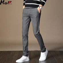 Мужские хлопковые клетчатые прямые серые рабочие брюки, мужские костюмные брюки, мужские повседневные Стрейчевые брюки, осень CZK, большие размеры 28-38