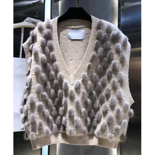 11,8 осень-зима, импортный частиц с узором в горошек; детский пуловер с треугольным вырезом, свитер из меха норки вязаный жилет
