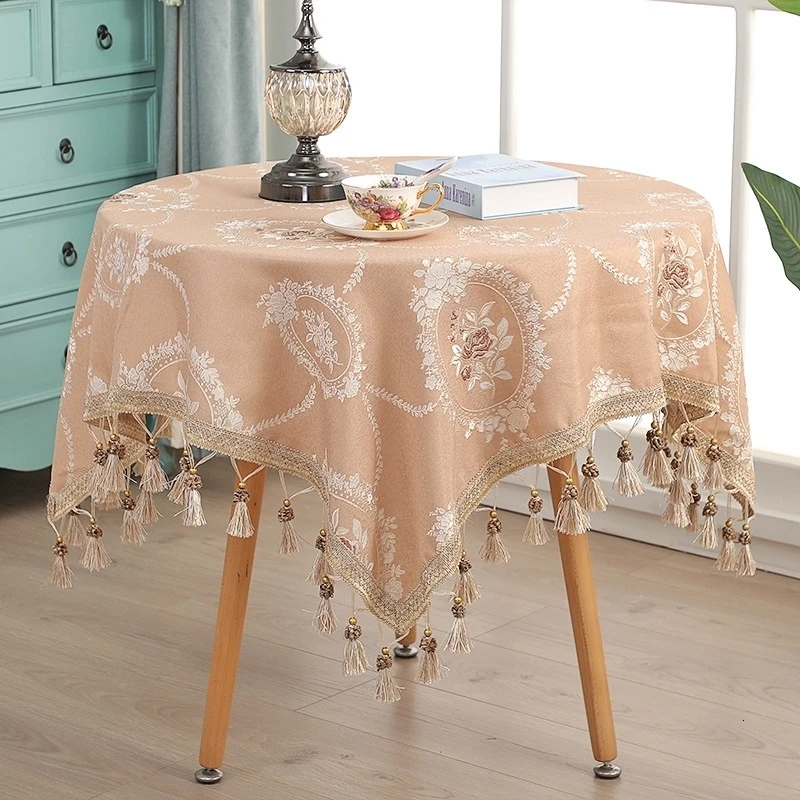 

Square 90cm European Classical Luxury Cotton And Linen Embroidered Fabric Restaurant Striped Table Cloth Banquet Party Wedding