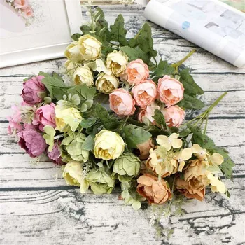 

10Pcs Fake European Peony Bunch 11.81" Length Simulation Oil Painting Peonia for Wedding Home Decorative Artificial Flowers